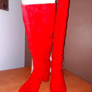 New, Banana Republic red suede tall slouchy boots, size 7